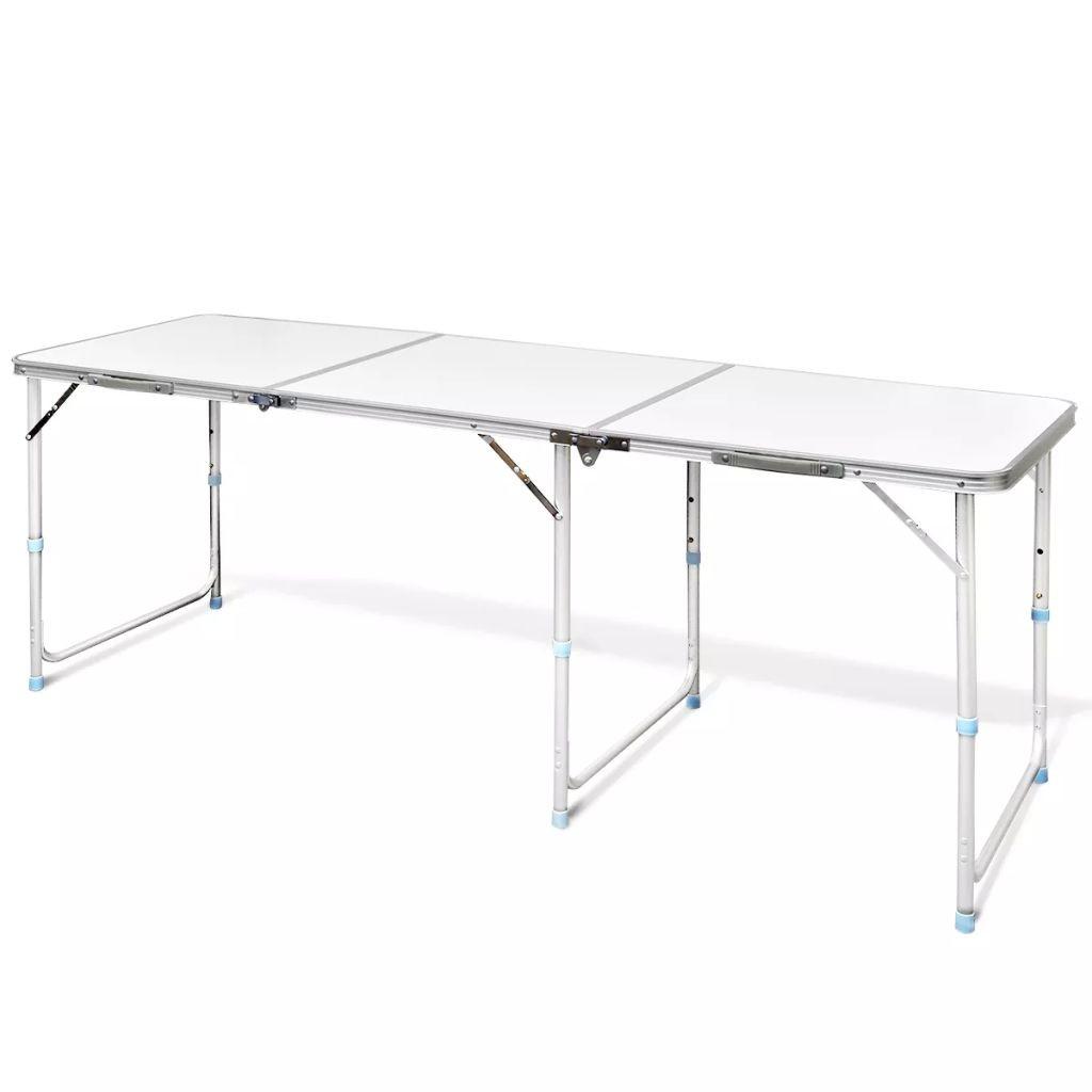 Hvid Sammenfoldeligt Højdejusterbart Camping Bord Aluminium 180 - Boligcenter Camping  - 8718475908357