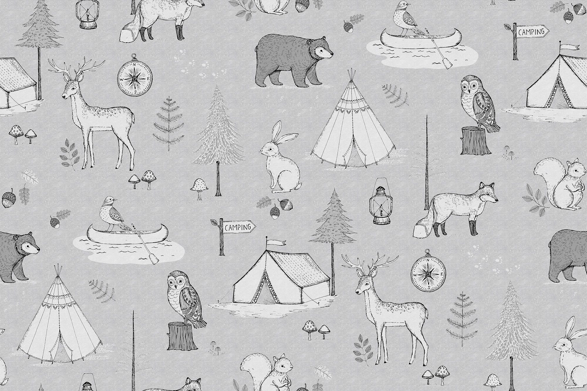 Camping Trip Grey - Rebel Walls Camping  - 7332905011144