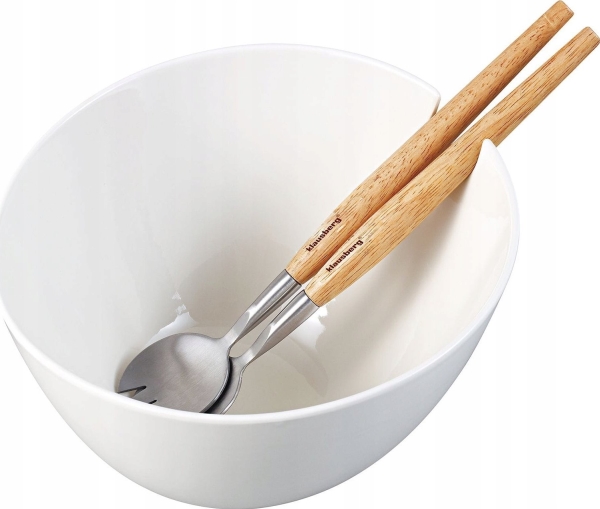 Hvid Klausberg 7787 Porcelænssalatskål Med Skeer - Klausberg Camping  - 5908287277878
