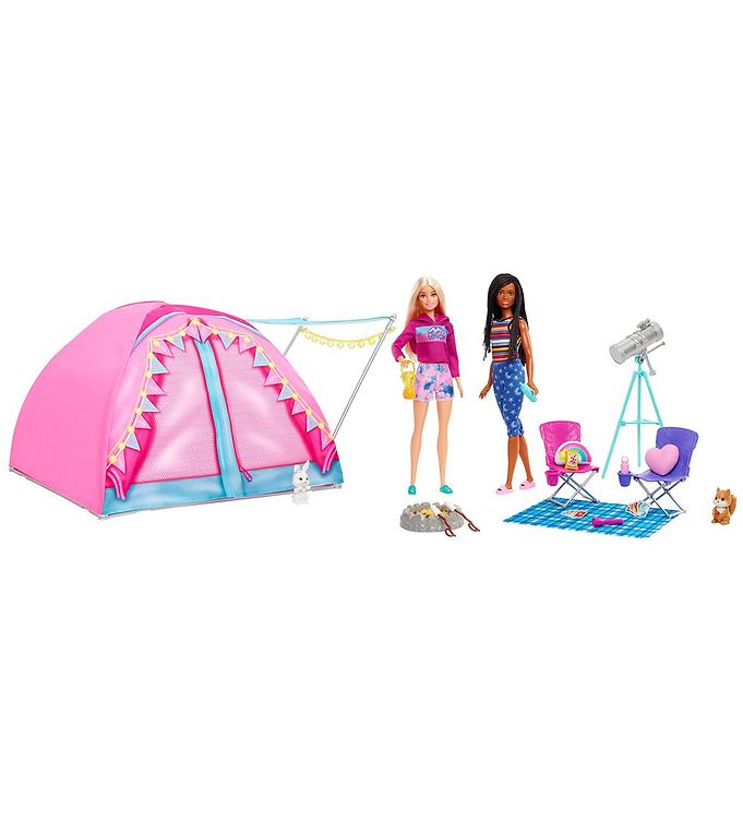 Multifarvet Barbie Dukkesæt Camping Telt Dukker Brooklyn Malibu - Barbie Camping  - 194735048069